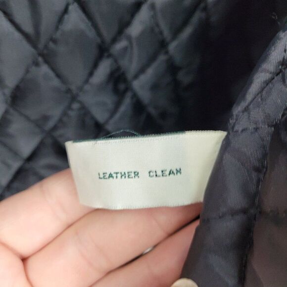 Vintage 80's John Ashford Leather Coat Anorak Jacket Collared Drawstring Black L - Picture 15 of 16